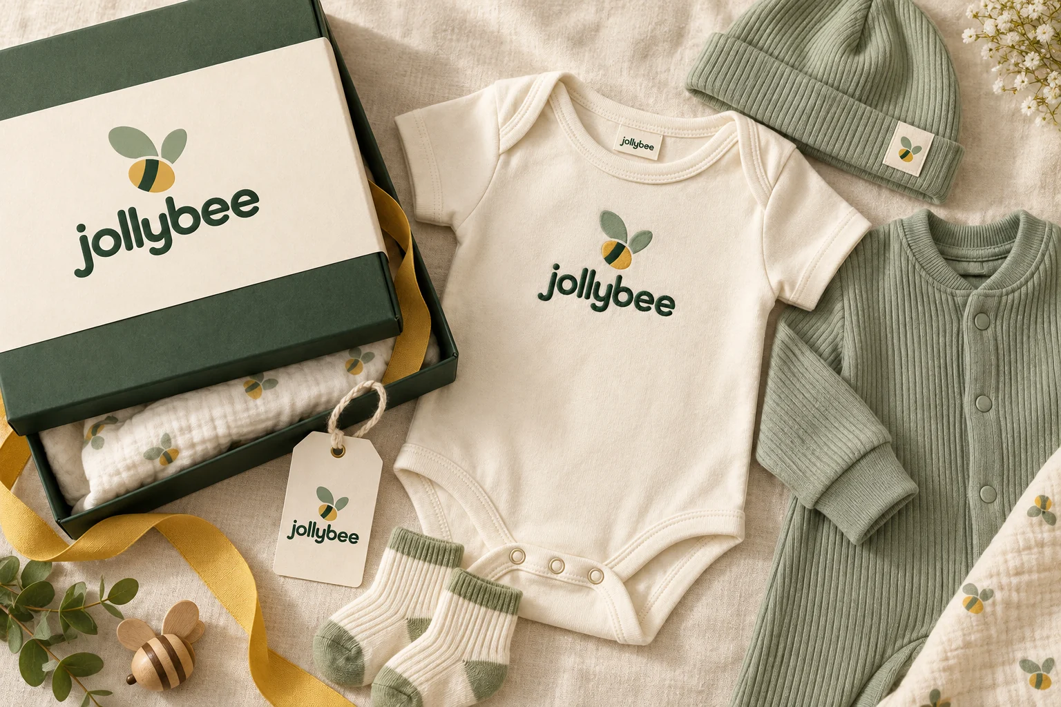 The five coordinated wardrobe pieces in the little welcome gift set